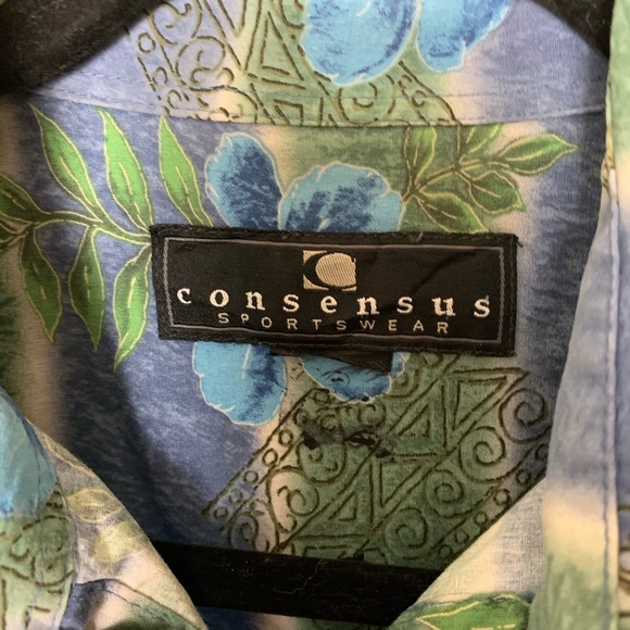 Consensus: Blue Hawaiian Shirt Hibiscus Large - Picture 3 of 9